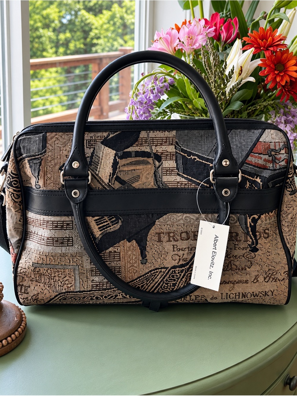 NWT Albert Elovitz Music Tapestry Travel Bag Briefcase Treble Clef Y2K